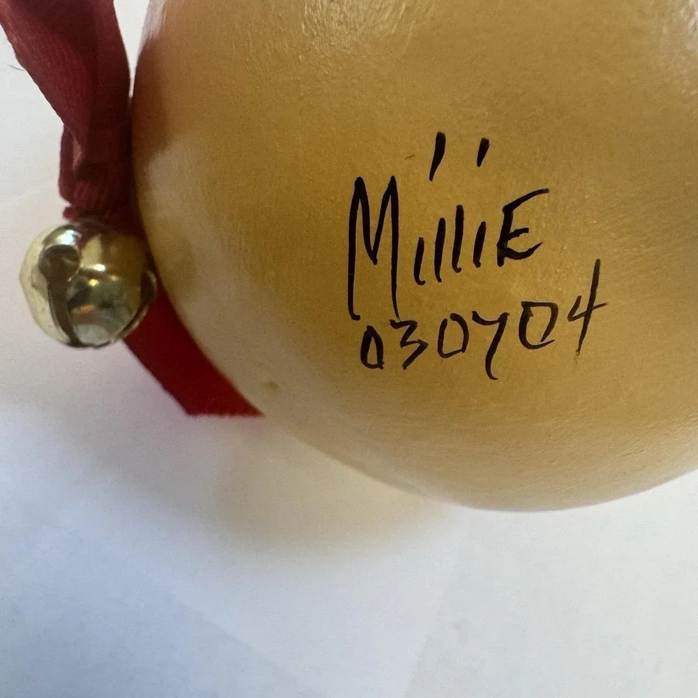 Christmas Ornament,  Hand-painted,  Lightweight Wooden, Signed Millie 03/07/2004